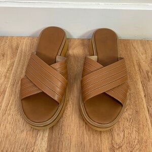 Madewell Women’s Alina Platform Crisscross Desert Camel Slip On Sandal Shoes